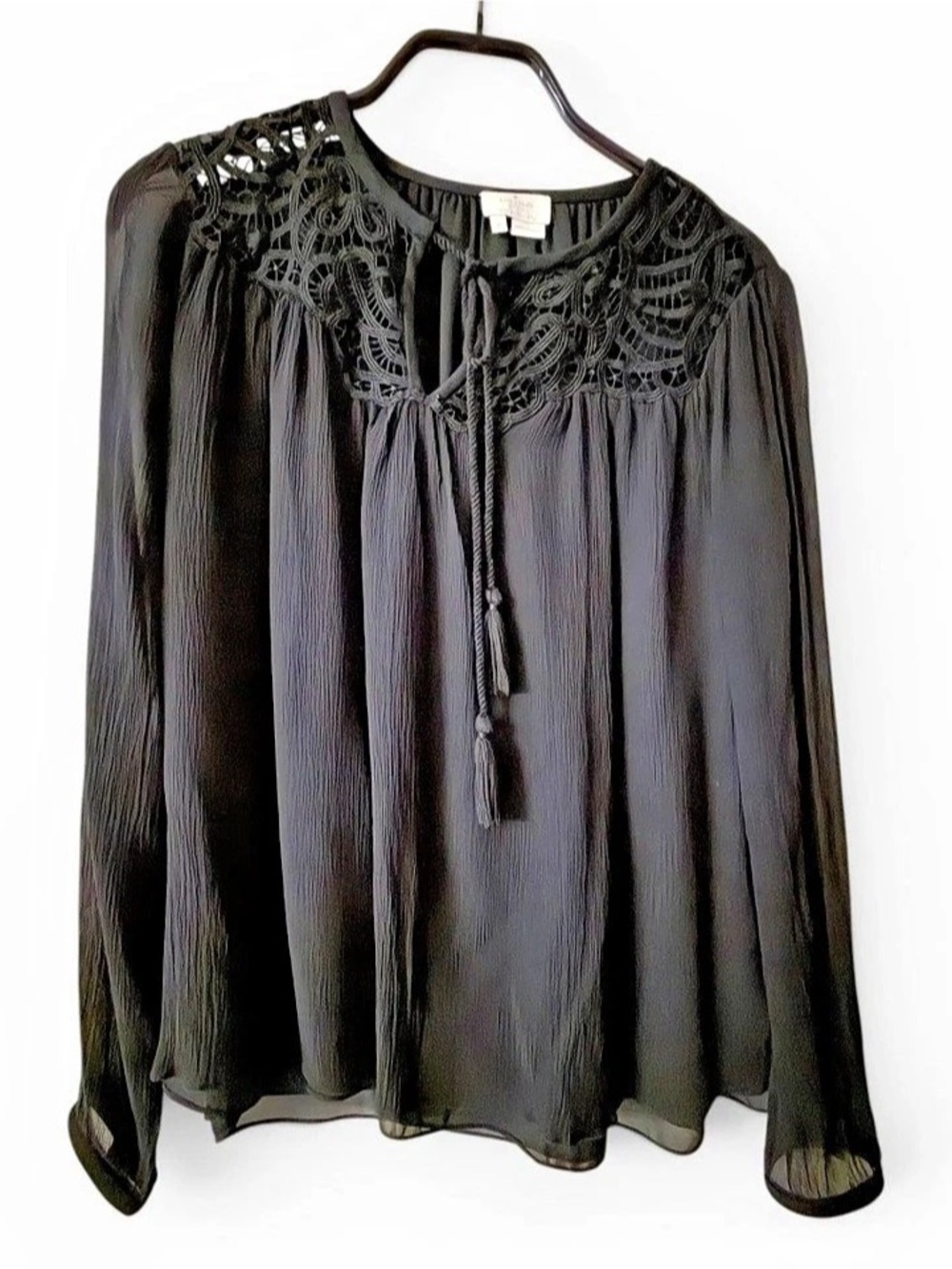 kate spade new york Greenhouse Lace Yoke Top Black XS